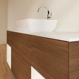 Тумба под раковину Villeroy & Boch Finion 160х50,1 см с подсветкой МДФ шпон грецкого ореха/стекло белое матовое G861MTGN