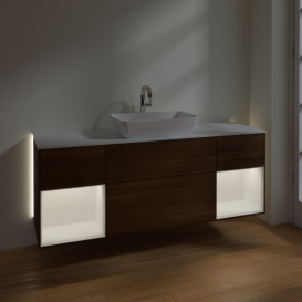 Тумба под раковину Villeroy & Boch Finion 160х50,1 см с подсветкой МДФ шпон грецкого ореха/стекло белое матовое G861MTGN