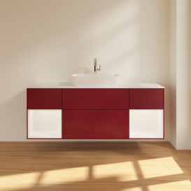 Тумба под раковину Villeroy & Boch Finion 160х50,1 см с подсветкой МДФ пион матовый лак/стекло белое матовое G861MTHB