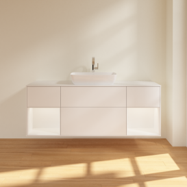 Тумба под раковину Villeroy & Boch Finion 160х50,1 см с подсветкой МДФ белый матовый лак/стекло белое матовое G861MTMT