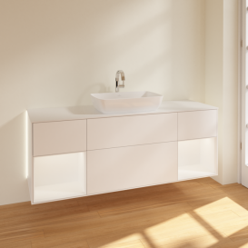 Тумба под раковину Villeroy & Boch Finion 160х50,1 см с подсветкой МДФ белый матовый лак/стекло белое матовое G861MTMT