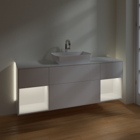 Тумба под раковину Villeroy & Boch Finion 160х50,1 см с подсветкой МДФ белый матовый лак/стекло белое матовое G861MTMT