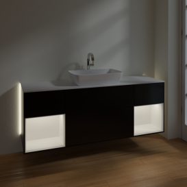 Тумба под раковину Villeroy & Boch Finion 160х50,1 см с подсветкой МДФ черный матовый лак/стекло белое матовое G861MTPD