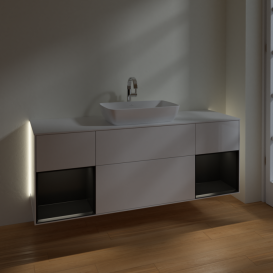 Тумба под раковину Villeroy & Boch Finion 160х50,1 см с подсветкой МДФ глянцевый белый лак/стекло белое матовое G861PDGF