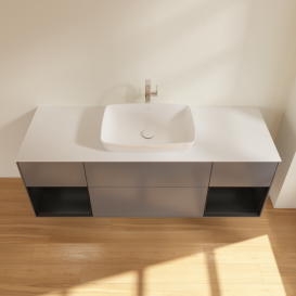 Тумба под раковину Villeroy & Boch Finion 160х50,1 см с подсветкой МДФ антрацит матовый лак/стекло белое матовое G861PDGK