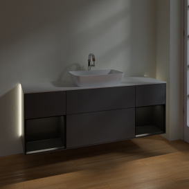 Тумба под раковину Villeroy & Boch Finion 160х50,1 см с подсветкой МДФ антрацит матовый лак/стекло белое матовое G861PDGK