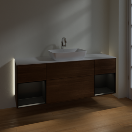 Тумба под раковину Villeroy & Boch Finion 160х50,1 см с подсветкой МДФ шпон грецкого ореха/стекло белое матовое G861PDGN