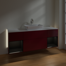 Тумба под раковину Villeroy & Boch Finion 160х50,1 см с подсветкой МДФ пион матовый лак/стекло белое матовое G861PDHB