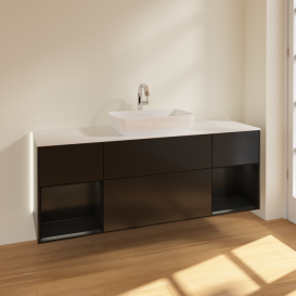 Тумба под раковину Villeroy & Boch Finion 160х50,1 см с подсветкой МДФ черный матовый лак/стекло белое матовое G861PDPD