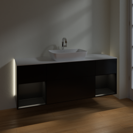 Тумба под раковину Villeroy & Boch Finion 160х50,1 см с подсветкой МДФ черный матовый лак/стекло белое матовое G861PDPD