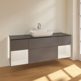 Тумба под раковину Villeroy & Boch Finion 160х50,1 см с подсветкой МДФ антрацит матовый лак/стекло черное матовое G862GFGK