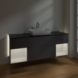 Тумба под раковину Villeroy & Boch Finion 160х50,1 см с подсветкой МДФ антрацит матовый лак/стекло черное матовое G862GFGK