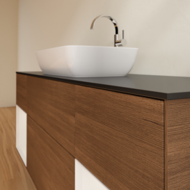 Тумба под раковину Villeroy & Boch Finion 160х50,1 см с подсветкой МДФ шпон грецкого ореха/стекло черное матовое G862GFGN