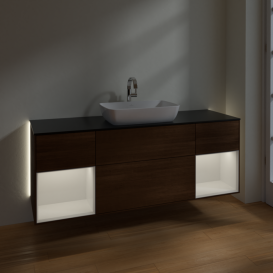 Тумба под раковину Villeroy & Boch Finion 160х50,1 см с подсветкой МДФ шпон грецкого ореха/стекло черное матовое G862GFGN