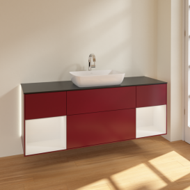 Тумба под раковину Villeroy & Boch Finion 160х50,1 см с подсветкой МДФ пион матовый лак/стекло черное матовое G862GFHB