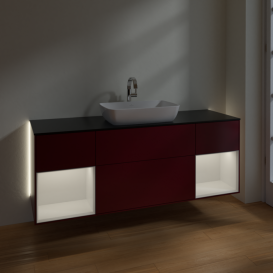 Тумба под раковину Villeroy & Boch Finion 160х50,1 см с подсветкой МДФ пион матовый лак/стекло черное матовое G862GFHB