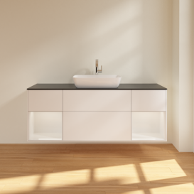 Тумба под раковину Villeroy & Boch Finion 160х50,1 см с подсветкой МДФ белый матовый лак/стекло черное матовое G862GFMT