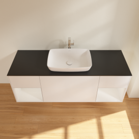 Тумба под раковину Villeroy & Boch Finion 160х50,1 см с подсветкой МДФ белый матовый лак/стекло черное матовое G862GFMT