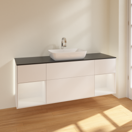 Тумба под раковину Villeroy & Boch Finion 160х50,1 см с подсветкой МДФ белый матовый лак/стекло черное матовое G862GFMT