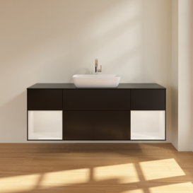 Тумба под раковину Villeroy & Boch Finion 160х50,1 см с подсветкой МДФ черный матовый лак/стекло черное матовое G862GFPD