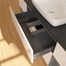 Тумба под раковину Villeroy & Boch Finion 160х50,1 см с подсветкой МДФ глянцевый белый лак/стекло черное матовое G862GKGF