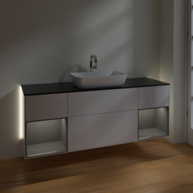 Тумба под раковину Villeroy & Boch Finion 160х50,1 см с подсветкой МДФ глянцевый белый лак/стекло черное матовое G862GKGF