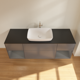 Тумба под раковину Villeroy & Boch Finion 160х50,1 см с подсветкой МДФ антрацит матовый лак/стекло черное матовое G862GKGK