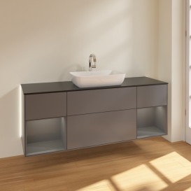 Тумба под раковину Villeroy & Boch Finion 160х50,1 см с подсветкой МДФ антрацит матовый лак/стекло черное матовое G862GKGK