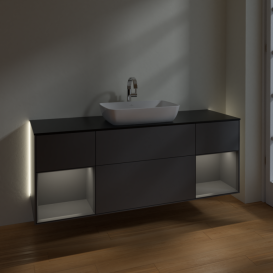 Тумба под раковину Villeroy & Boch Finion 160х50,1 см с подсветкой МДФ антрацит матовый лак/стекло черное матовое G862GKGK