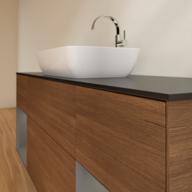 Тумба под раковину Villeroy & Boch Finion 160х50,1 см с подсветкой МДФ шпон грецкого ореха/стекло черное матовое G862GKGN