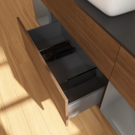 Тумба под раковину Villeroy & Boch Finion 160х50,1 см с подсветкой МДФ шпон грецкого ореха/стекло черное матовое G862GKGN