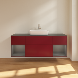 Тумба под раковину Villeroy & Boch Finion 160х50,1 см с подсветкой МДФ пион матовый лак/стекло черное матовое G862GKHB