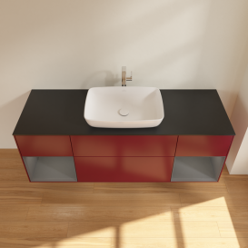 Тумба под раковину Villeroy & Boch Finion 160х50,1 см с подсветкой МДФ пион матовый лак/стекло черное матовое G862GKHB