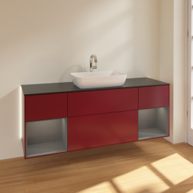 Тумба под раковину Villeroy & Boch Finion 160х50,1 см с подсветкой МДФ пион матовый лак/стекло черное матовое G862GKHB