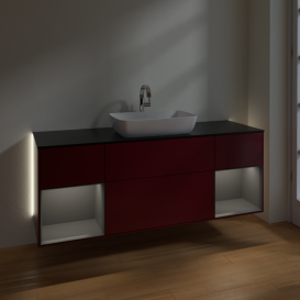 Тумба под раковину Villeroy & Boch Finion 160х50,1 см с подсветкой МДФ пион матовый лак/стекло черное матовое G862GKHB