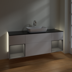 Тумба под раковину Villeroy & Boch Finion 160х50,1 см с подсветкой МДФ белый матовый лак/стекло черное матовое G862GKMT