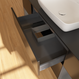 Тумба під раковину Villeroy & Boch Finion 160х50,1 см із підсвічуванням МДФ чорний матовий лак/скло чорне матове G862GKPD