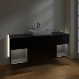 Тумба під раковину Villeroy & Boch Finion 160х50,1 см із підсвічуванням МДФ чорний матовий лак/скло чорне матове G862GKPD