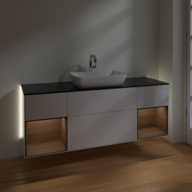 Тумба под раковину Villeroy & Boch Finion 160х50,1 см с подсветкой МДФ глянцевый белый лак/стекло черное матовое G862GNGF