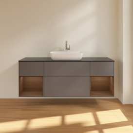 Тумба под раковину Villeroy & Boch Finion 160х50,1 см с подсветкой МДФ антрацит матовый лак/стекло черное матовое G862GNGK