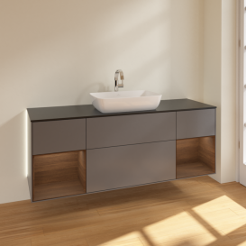 Тумба под раковину Villeroy & Boch Finion 160х50,1 см с подсветкой МДФ антрацит матовый лак/стекло черное матовое G862GNGK