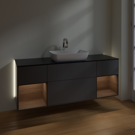 Тумба под раковину Villeroy & Boch Finion 160х50,1 см с подсветкой МДФ антрацит матовый лак/стекло черное матовое G862GNGK