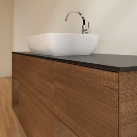 Тумба под раковину Villeroy & Boch Finion 160х50,1 см с подсветкой МДФ шпон грецкого ореха/стекло черное матовое G862GNGN