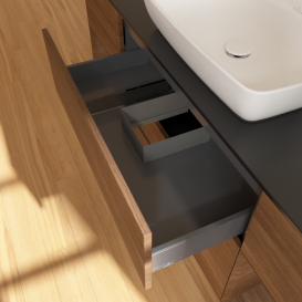 Тумба под раковину Villeroy & Boch Finion 160х50,1 см с подсветкой МДФ шпон грецкого ореха/стекло черное матовое G862GNGN