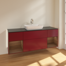 Тумба под раковину Villeroy & Boch Finion 160х50,1 см с подсветкой МДФ пион матовый лак/стекло черное матовое G862GNHB