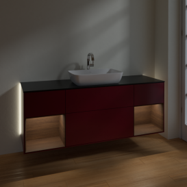 Тумба под раковину Villeroy & Boch Finion 160х50,1 см с подсветкой МДФ пион матовый лак/стекло черное матовое G862GNHB