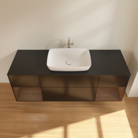 Тумба под раковину Villeroy & Boch Finion 160х50,1 см с подсветкой МДФ черный матовый лак/стекло черное матовое G862GNPD