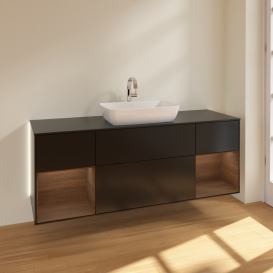 Тумба под раковину Villeroy & Boch Finion 160х50,1 см с подсветкой МДФ черный матовый лак/стекло черное матовое G862GNPD