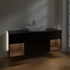 Тумба под раковину Villeroy & Boch Finion 160х50,1 см с подсветкой МДФ черный матовый лак/стекло черное матовое G862GNPD