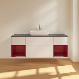 Тумба под раковину Villeroy & Boch Finion 160х50,1 см с подсветкой МДФ глянцевый белый лак/стекло черное матовое G862HBGF